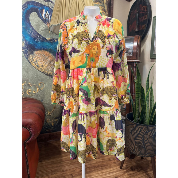 J Crew Animal Print Mini Dress XS Cotton Tiered Boho - Picture 3 of 13